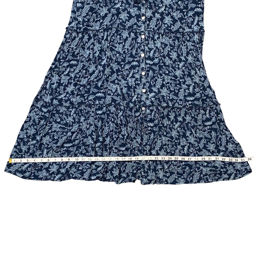 Faherty Isha Dress Navy Blue Floral Tiered Button Front Midi Womens Size Small - Picture 7 of 8